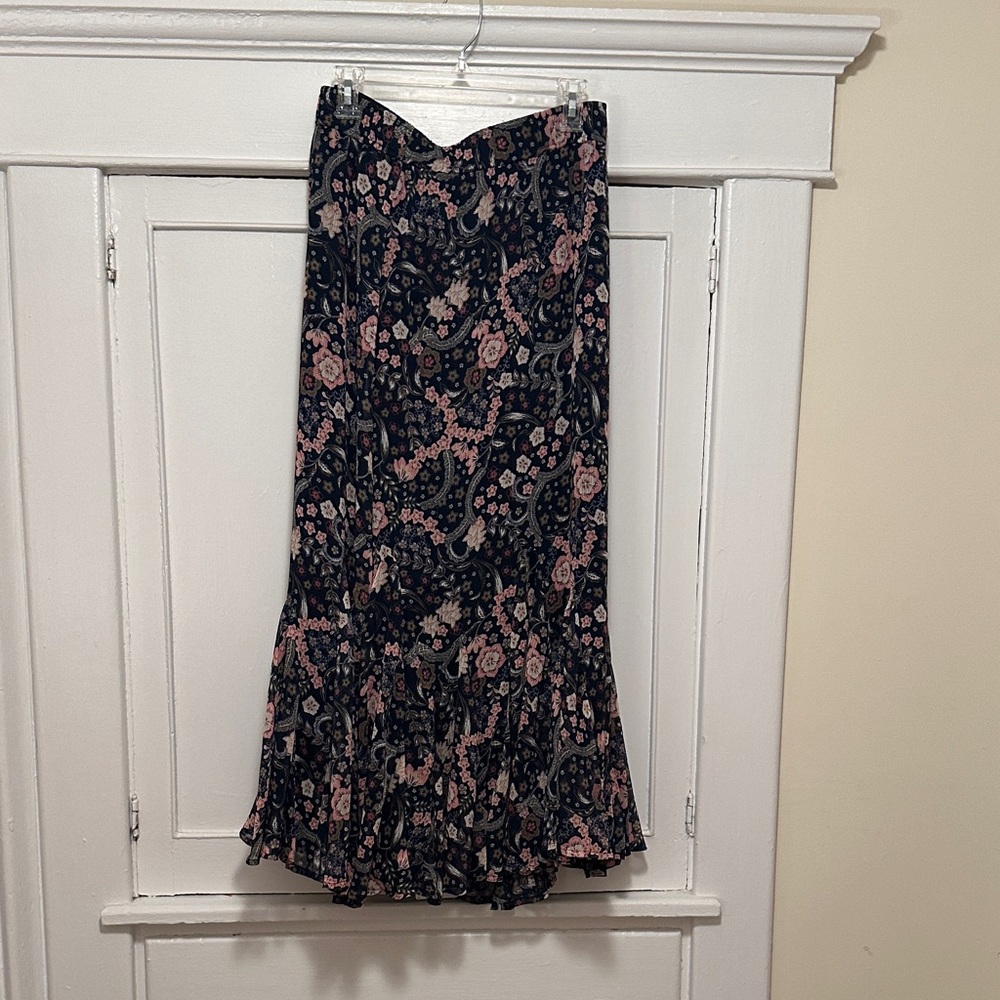 LOFT Navy and Pink Paisley Maxi Skirt
